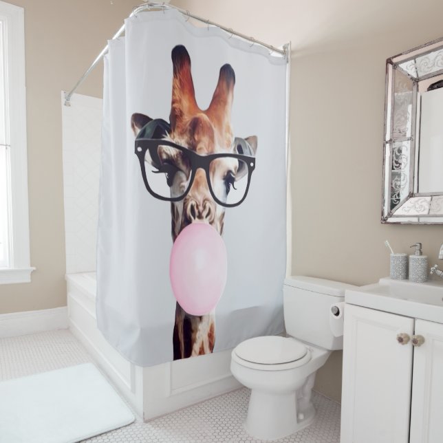 GIRAFFE TRAINGGASEN, DIE EIN PINKBUBBLEGUM BLÖTEN DUSCHVORHANG (Beispiel)