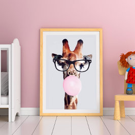 GIRAFFE TRAINGGASEN, DIE EIN PINKBUBBLEGUM BLÖTEN POSTER