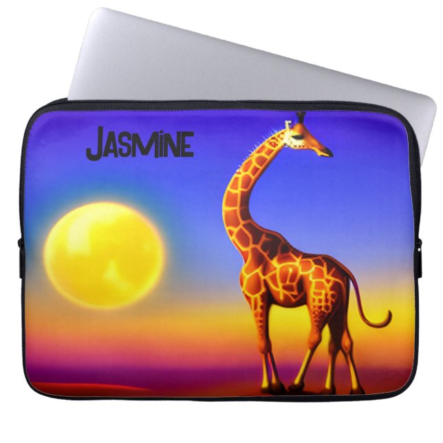 Giraffe-Traumscape/Mond/Sterne editierbar Laptopschutzhülle (Vorderseite)