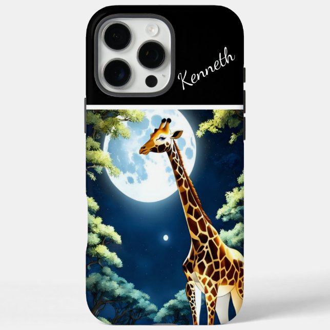 Giraffe trinken unter Mondlicht iPhone 16 Pro Max Hülle (Rückseite)
