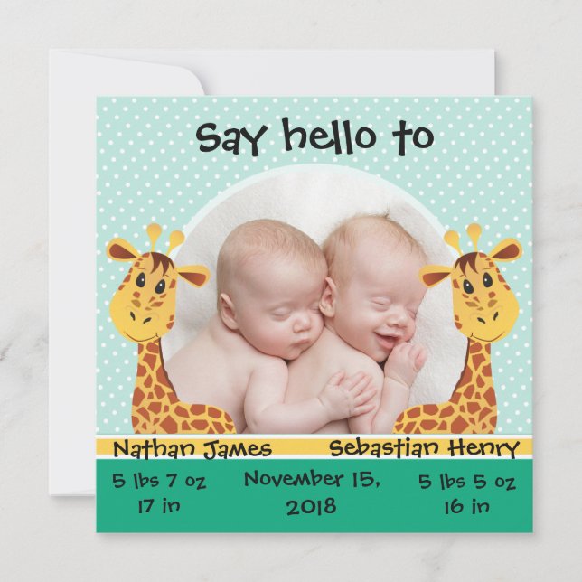 Giraffe Twins Birth Ankündigung (Vorderseite)