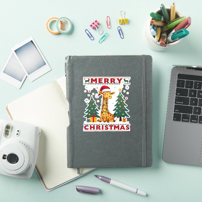 Giraffe Ugly Christmas Sweaters Funny Santa Hat Li Aufkleber (iPad Hülle)
