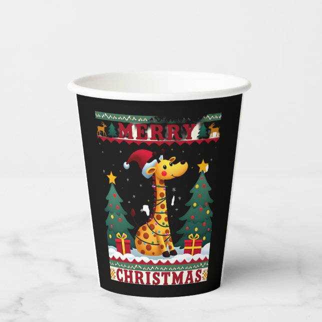 Giraffe Ugly Christmas Sweaters Funny Santa Hat Li Pappbecher (Vorderseite)