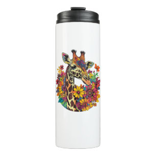 Giraffe umgeben von farbenfrohen Blume _1 Thermosbecher