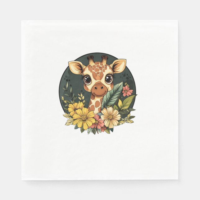 Giraffe umgeben von lebendigen Blume Serviette (Vorderseite)