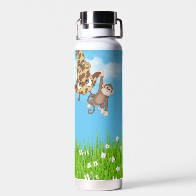 Giraffe und Affe mit Gras Trinkflasche (Rückseite)