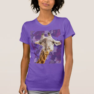 Giraffe und Blumen Lila Moderne Lustige Tiere T-Shirt