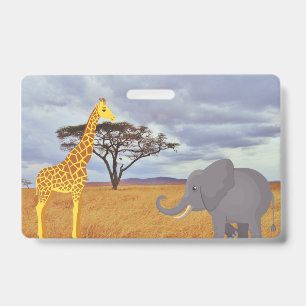 Giraffe und Elefant in der Safari Ausweis