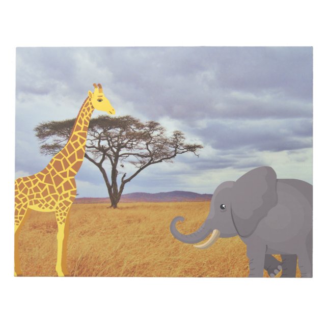 Giraffe und Elefant in der Safari Notizblock (Vorderseite)