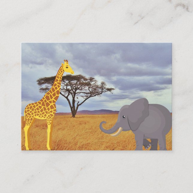 Giraffe und Elefant in der Safari Visitenkarte (Vorderseite)