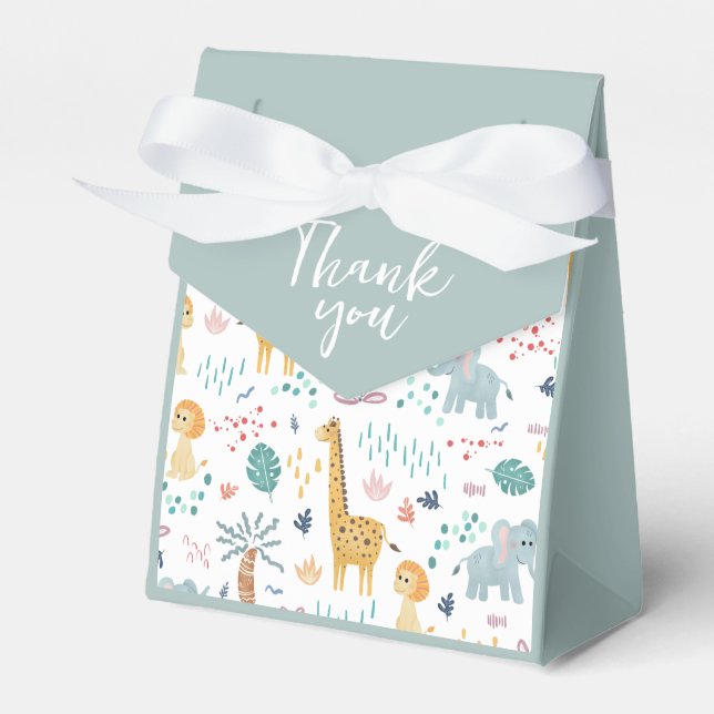 Giraffe und Elephant Boy Safari Babydusche Geschenkschachtel (Vorderseite)