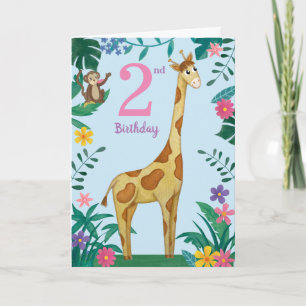 Giraffe und Freunde 2. Geburtstagskarte Karte