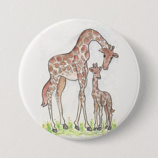 Giraffe und ihr Kalb Button (Vorderseite)