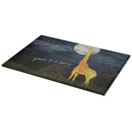 Giraffe und Mond | Decorative Glasschneidplatte Schneidebrett