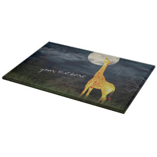 Giraffe und Mond   Decorative Glasschneidplatte Schneidebrett