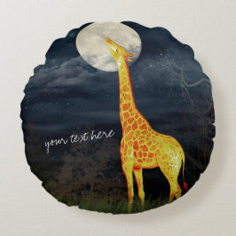 Giraffe und Mond | Geeignet gebürstetes Schubkisse Rundes Kissen
