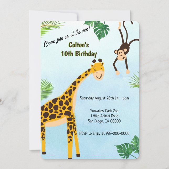 Giraffe und Monkey Safari oder Zoo-Party Einladung (Vorderseite)