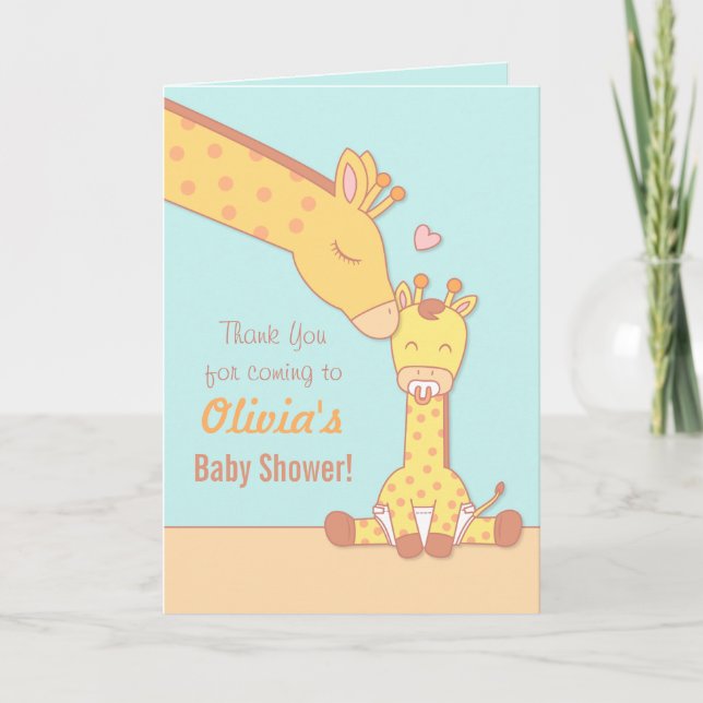 Giraffe und niedliches Baby-Kalb danken Ihnen Dankeskarte (Vorderseite)