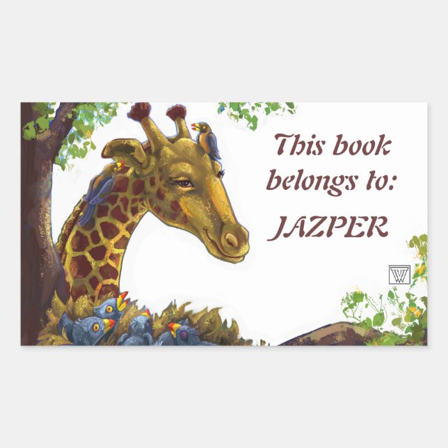 Giraffe und Oxpeckers-Buchzeichen Rechteckiger Aufkleber (Vorderseite)