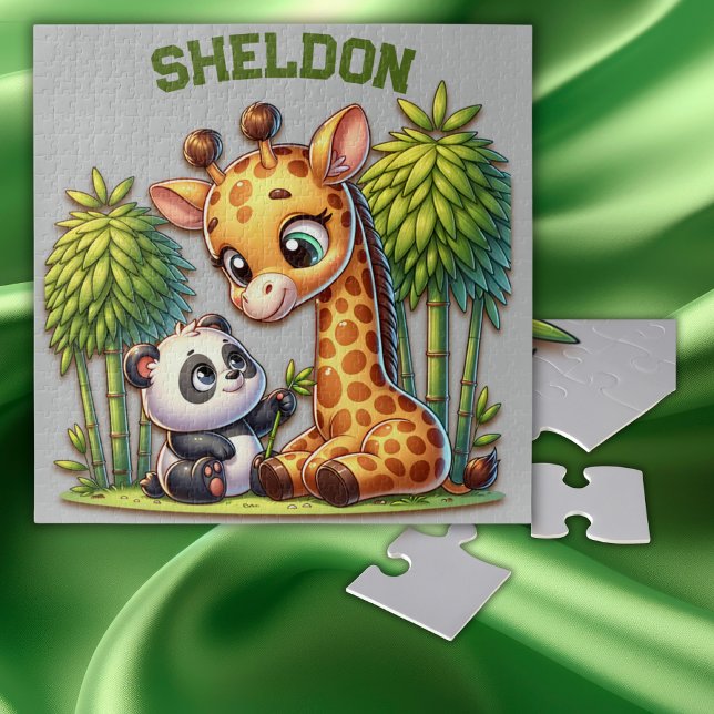Giraffe und Panda Mit Monogramm Name | (Von Creator hochgeladen)