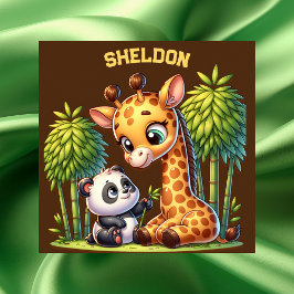 Giraffe und Panda Mit Monogramm Name | Poster