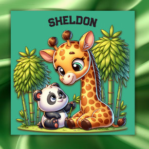 Giraffe und Panda Mit Monogramm Name   Poster