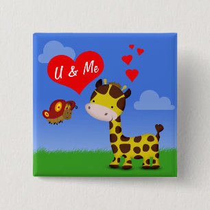 Giraffe und Schmetterling in Liebe Button