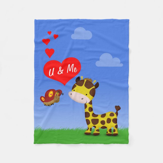Giraffe und Schmetterling in Liebe Fleecedecke (Vorderseite)