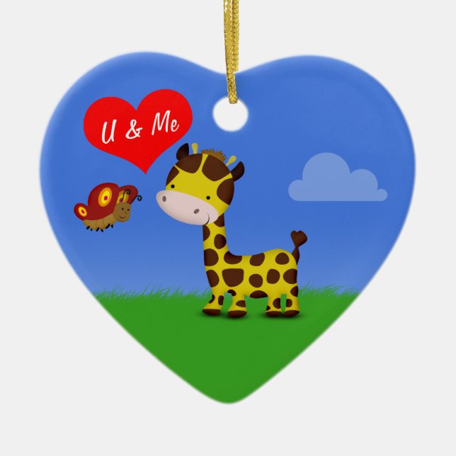 Giraffe und Schmetterling in Liebe Keramikornament (Vorne)