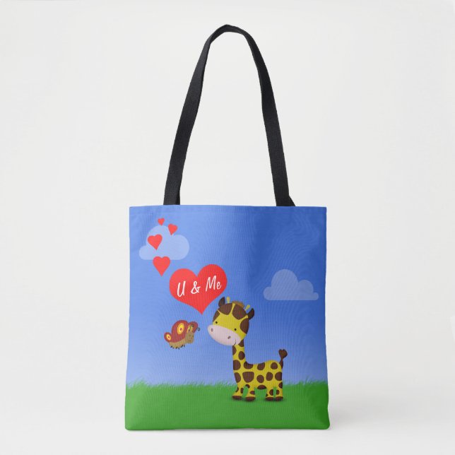Giraffe und Schmetterling in Liebe Tasche (Vorderseite)