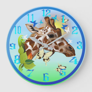 GIRAFFE und SCHMETTERLINGE Große Wanduhr