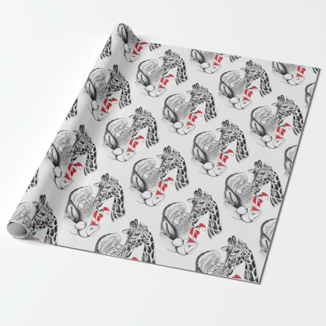 Giraffe und Weihnachtsmann-Weihnachten Geschenkpapier (Ungerollt)