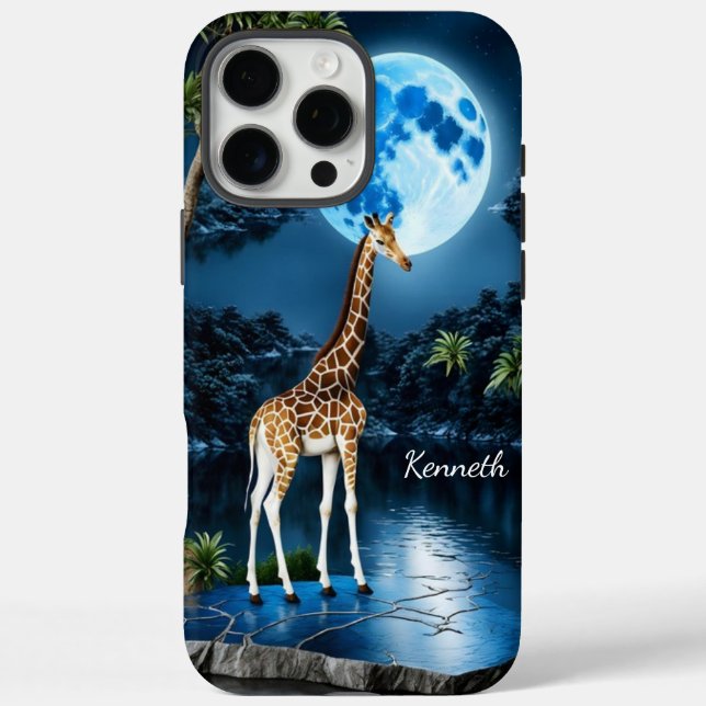 Giraffe unter einem blauen Mond iPhone 16 Pro Max Hülle (Rückseite)