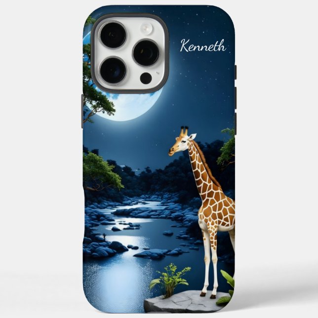 Giraffe unter einem Vollmond iPhone 16 Pro Max Hülle (Rückseite)