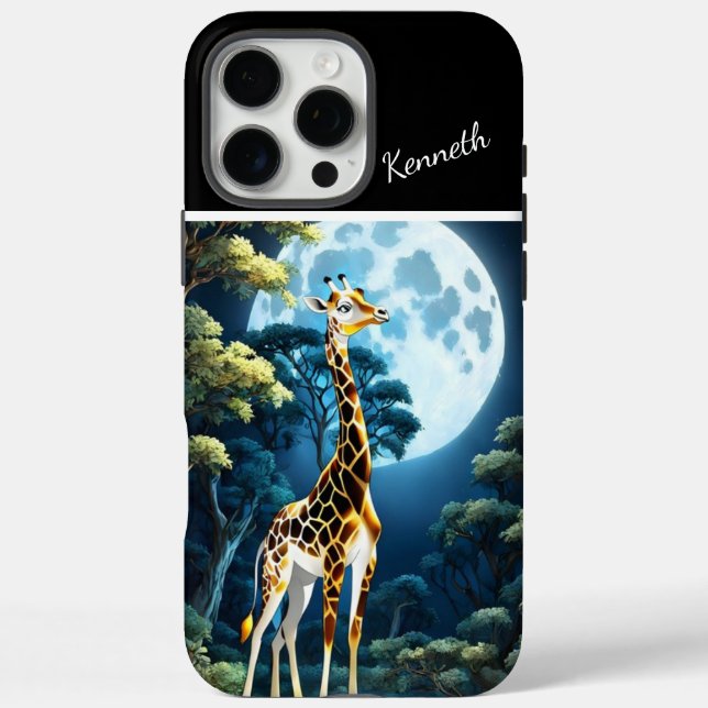 Giraffe unter Mondlicht iPhone 16 Pro Max Hülle (Rückseite)