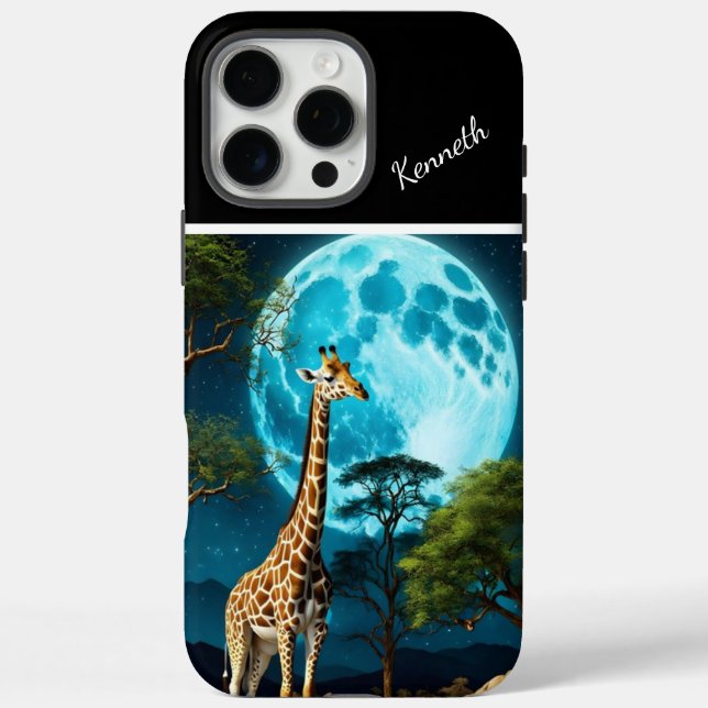 Giraffe unter Mondlicht iPhone 16 Pro Max Hülle (Rückseite)