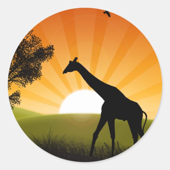 Giraffe unterwegs runder aufkleber (Vorderseite)