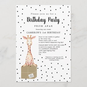 Giraffe Versandbox Geburtstagsparty aus der Ferne Einladung