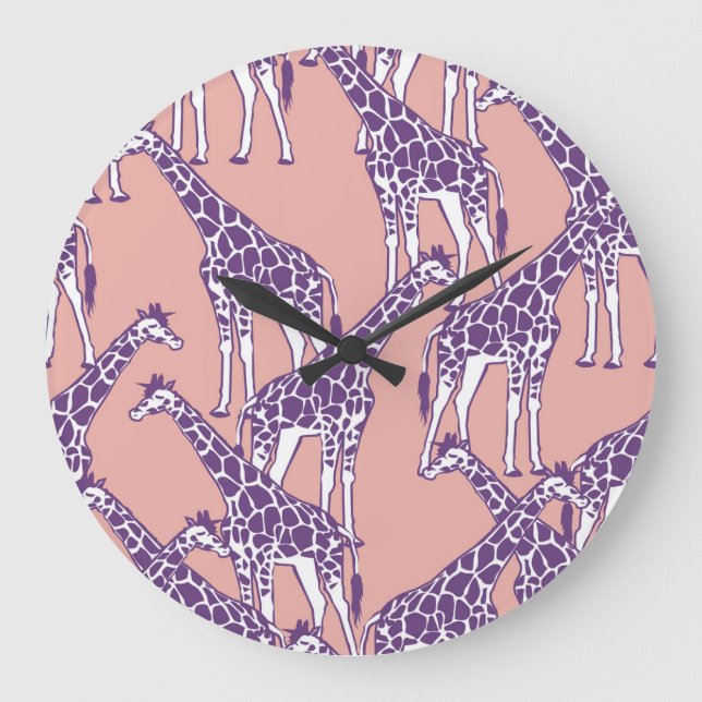 Giraffe Vintage Spots Safari Illustration Große Wanduhr (Vorderseite)