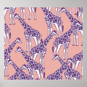 Giraffe Vintage Spots Safari Illustration Poster
