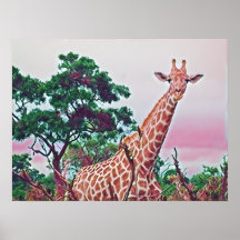 Giraffe Wasserfarbe in Reds Orange und Grün