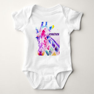 Giraffe-Wasserfarbenkunst Lila Süßes Zootier Baby Strampler