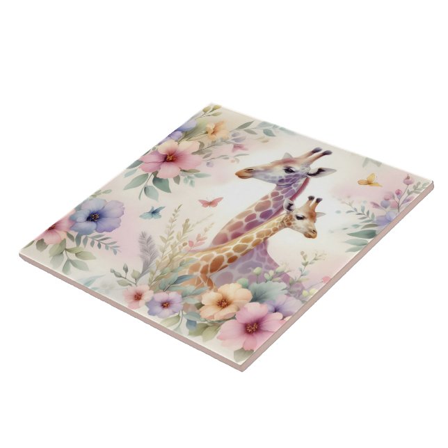 Giraffe Wasserfarbenwall und Bodenfliesen Fliese (Seite)