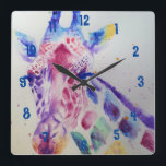 Giraffe Watercolor Animal Childs Room Clock Quadratische Wanduhr<br><div class="desc">Giraffe Watercolor Animal Childs Room Clock. Designed from my original watercolour art.</div>