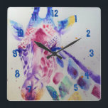 Giraffe Watercolor Animal Childs Room Clock Quadratische Wanduhr<br><div class="desc">Giraffe Watercolor Animal Childs Room Clock. Designed from my original watercolour art.</div>