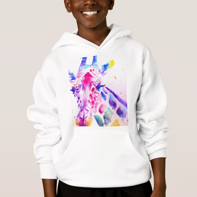 Giraffe Watercolor Boys Lila Geschenke Weiß Hoodie (Vorderseite)