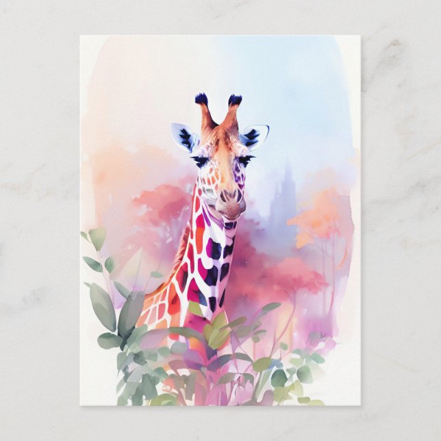 Giraffe Watercolor Portrait 2 Postkarte (Vorderseite)