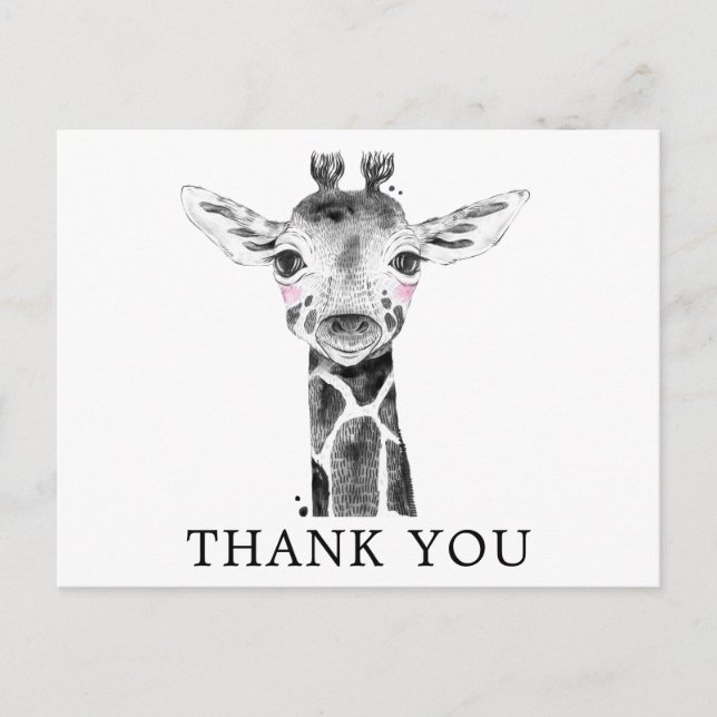 Giraffe Watercolor Safari Tiere Danke Postkarte (Vorderseite)