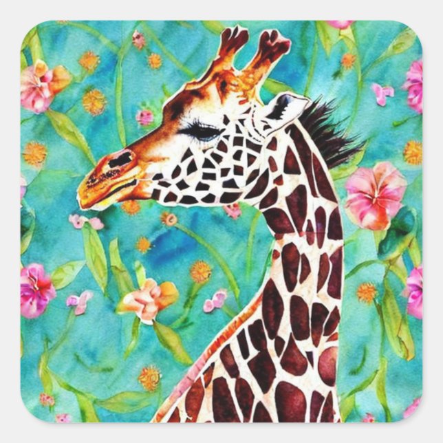Giraffe Watercolor Square Sticker (Vorderseite)
