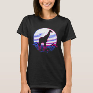 Giraffe Wave Sunset Outrun Grid T-Shirt